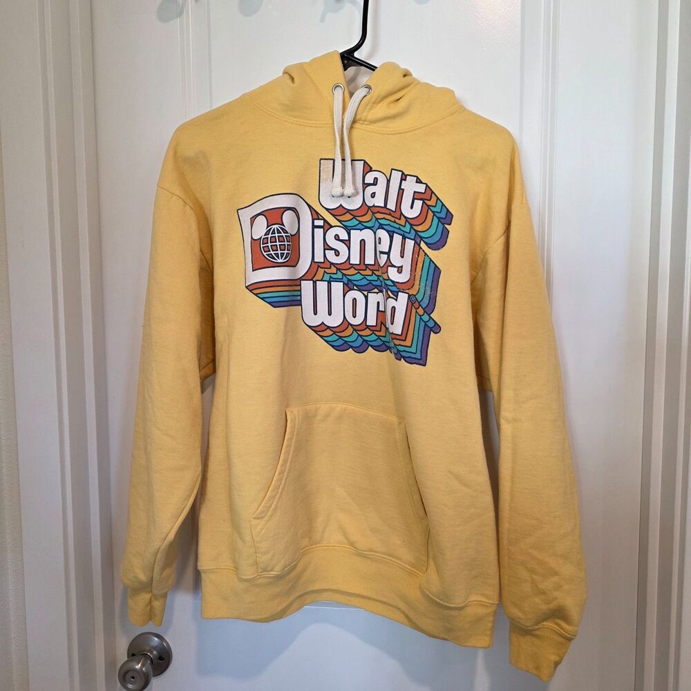 Walt Disney World Vintage Style Rainbow Word Art Yellow Hoodie Medium